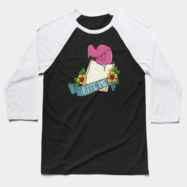 Bite Me - Poptart Vintage Tattoo Baseball T-Shirt by wartoothdesigns